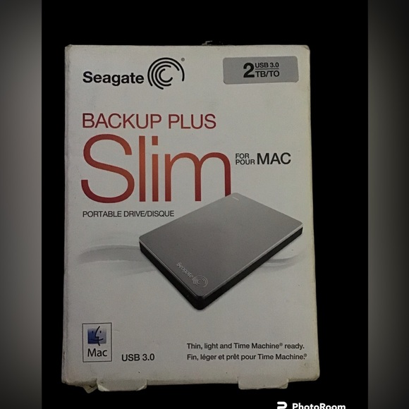 Seagate Backup Plus Slim Portable Drive for Mac, Model SRD00F1, 2TB, USB 3.0 - Picture 1 of 4